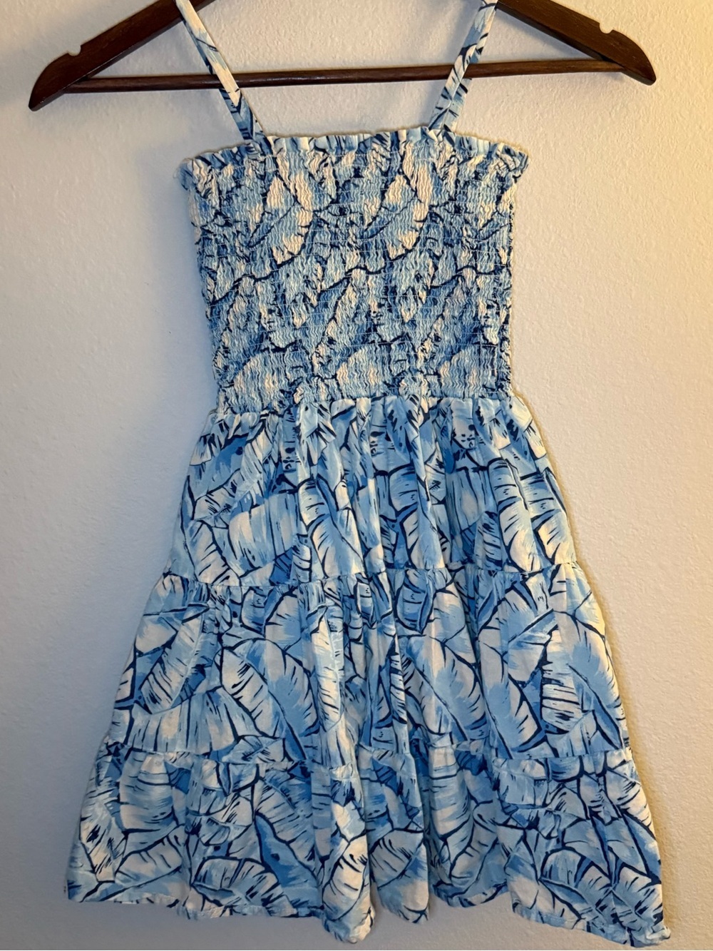 Janie and Jack Blue and White Tropical Shirred Sundress